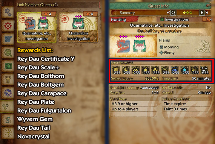 Rey Dau Materials Rewards List Overview